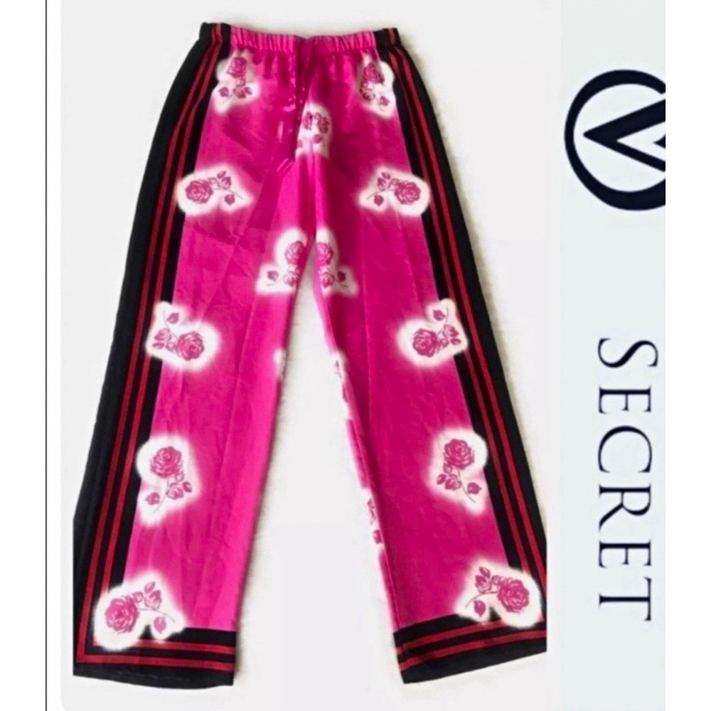 Victoria's Secret PINK Women's Satin Floral Pajama Pants M Drawstring Bow